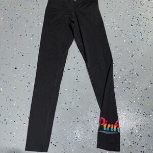 PINK Victoria's Secret Black Leggings with Rainbow Logo